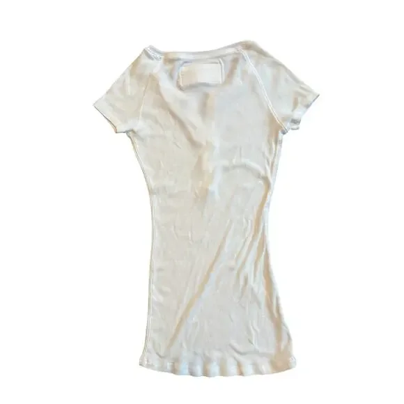 Womens Abercrombie & Fitch Vintage Y2K White Short Sleeve Ribbed Tee L - Picture 2 of 3